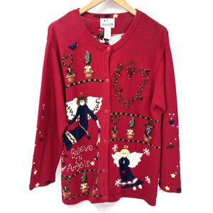 Quacker Factory Sweater Womens Large Cardigan "Believe in Angels" Embroidered